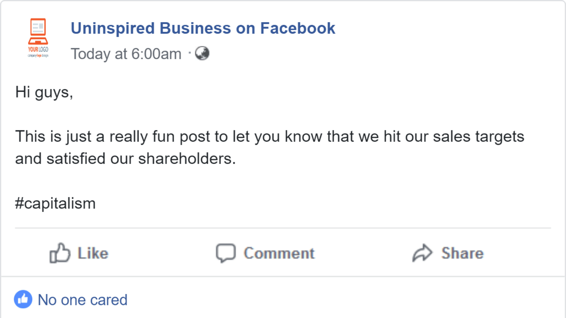 Boring Facebook Post by Business